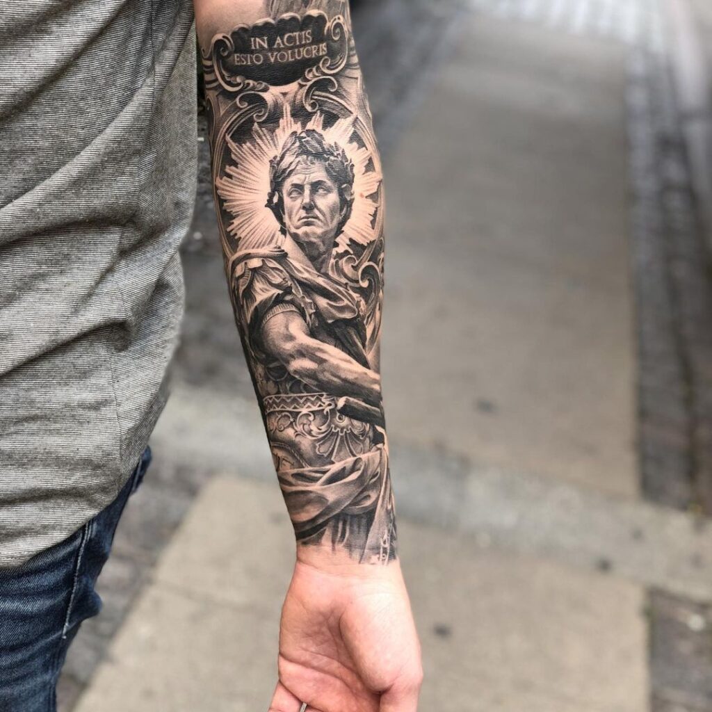 Tattoo half sleeve black and grey greek