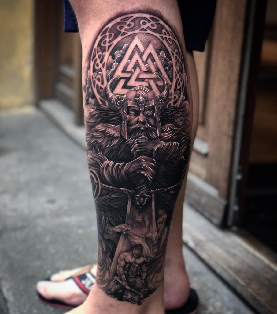 Viking tattoo leg sleeve