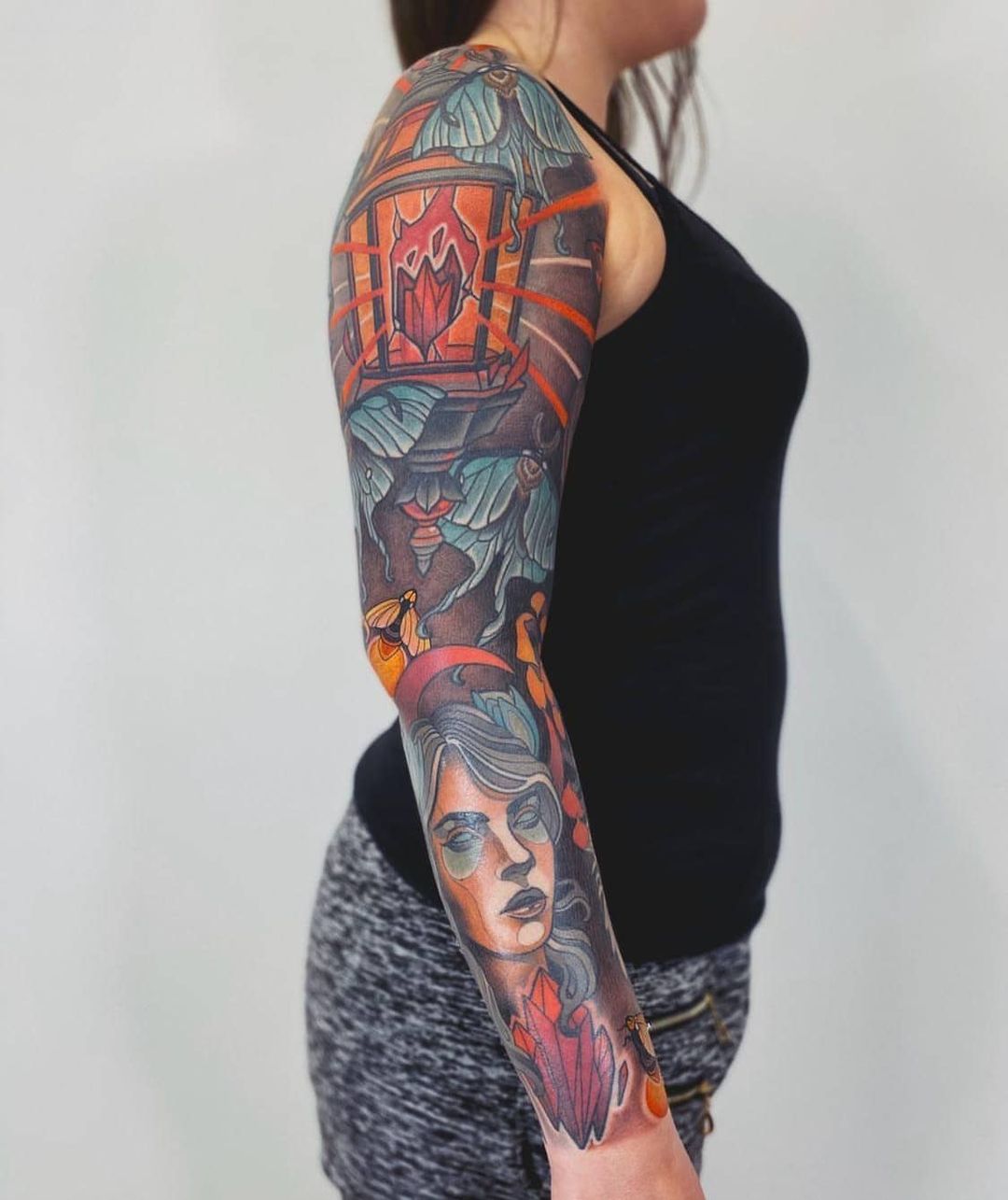 abstract watercolor tattoo sleeve